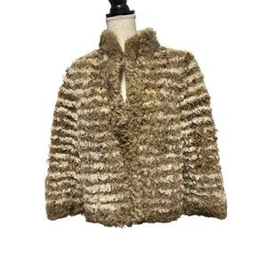 Vintage Women's Mongolian Cream & Tan Striped Lamb Fur Jacket